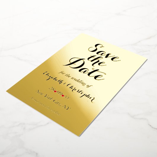 スクリプエレガントト結婚式の日付を保存ブラック金ゴールド 箔招待状 (回転した状態)