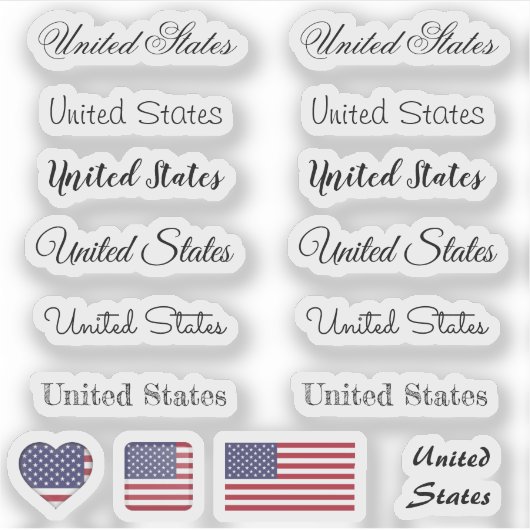 スクリプエレガントト統一された州とフラグUSA名セット シール (正面)