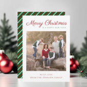 スクリプエレガントト緑のストライプクリスマスフォト シーズンカード