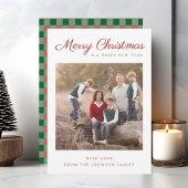 スクリプエレガントト緑の格子模様のクリスマスフォト シーズンカード