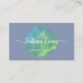 スクリプエレガントト緑の水色のブラシストローク 名刺 (正面)