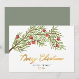 スクリプエレガントト緑の赤いベリーのクリスマス シーズンカード