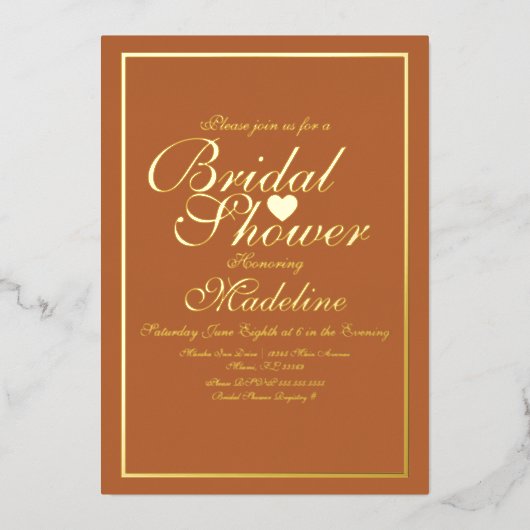 スクリプエレガントト縁どハートブライダルシャワーフォイルInv 箔招待状 (正面)