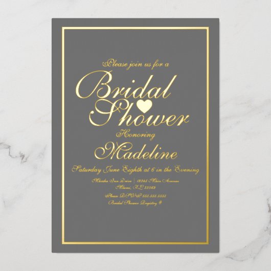 スクリプエレガントト縁どハートブライダルシャワー 箔招待状 (正面)