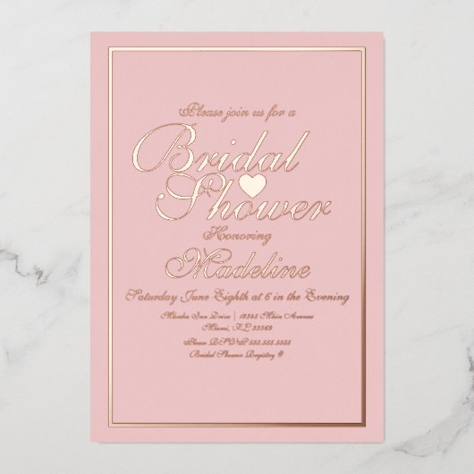 スクリプエレガントト縁どハートブライダルシャワー 箔招待状 (正面)