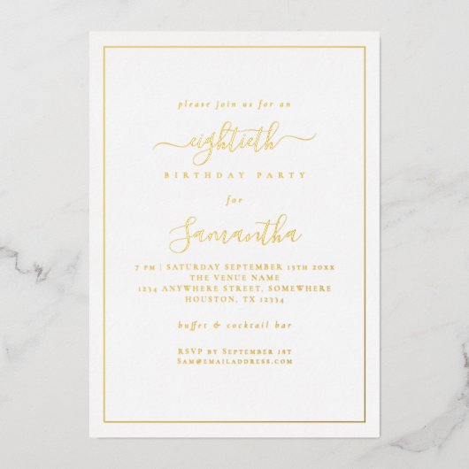 スクリプエレガントト縁ど80th Birthday Party Luxury 箔招待状 (正面)