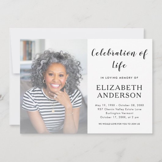 スクリプエレガントト葬儀フォトお祝いの生活 招待状 (正面)