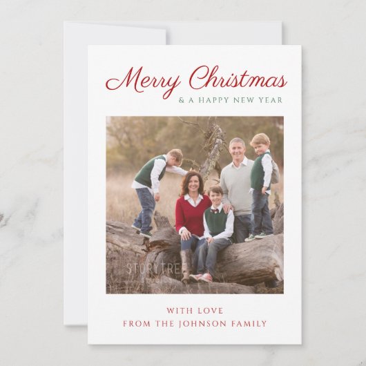 スクリプエレガントト赤いストライプクリスマスフォト シーズンカード (正面)