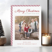 スクリプエレガントト赤いストライプクリスマスフォト シーズンカード