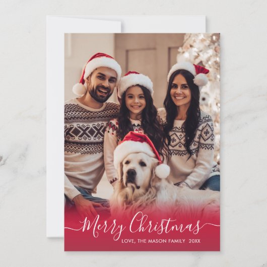 スクリプエレガントト赤と白2写真クリスマス シーズンカード (正面)