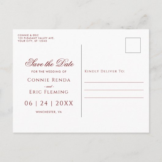 スクリプエレガントト赤金ゴールドフローラ日付の保存 案内ポストカード (裏面)