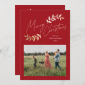 スクリプエレガントト赤金ゴールドブランチ2写真クリスマス シーズンカード (正面/裏面)
