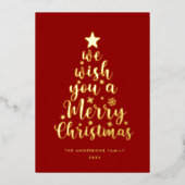スクリプエレガントト赤金ゴールドホイル実在メリークリスマス 箔シーズンカード (正面)