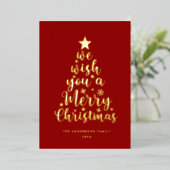 スクリプエレガントト赤金ゴールドホイル実在メリークリスマス 箔シーズンカード (立ち正面)