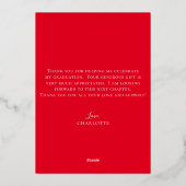 スクリプエレガントト赤金ゴールド写真卒業 箔招待状 (裏面)