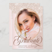 スクリプエレガントト赤面グリッター写真2025卒業 案内状 (正面/裏面)