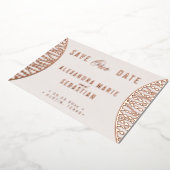 スクリプエレガントト赤面パール日付バラ金ゴールドの保存 箔招待状 (回転した状態)