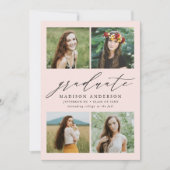 スクリプエレガントト赤面ピンク4写真卒業パーティー 招待状 (正面)