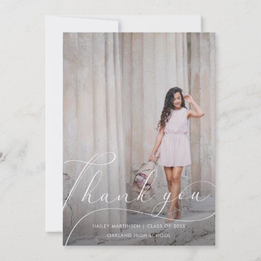 スクリプエレガントト赤面卒業ありがとう写真 サンキューカード (正面)