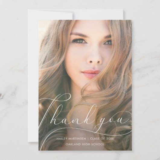 スクリプエレガントト赤面卒業ありがとう写真 サンキューカード (正面)