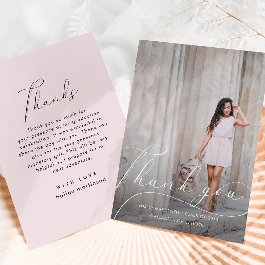 スクリプエレガントト赤面卒業ありがとう写真 サンキューカード