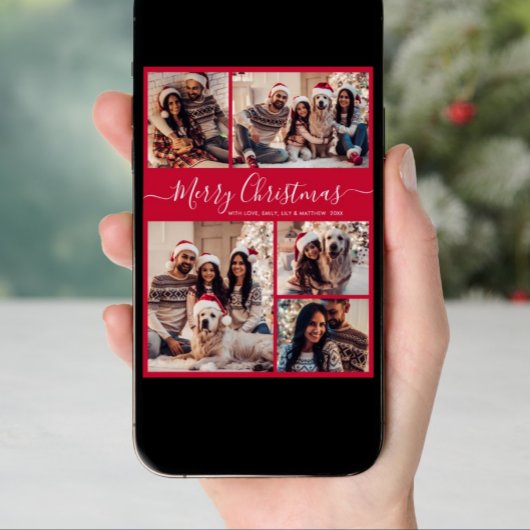 スクリプエレガントト赤5フォトコラージクリスマス シーズンカード