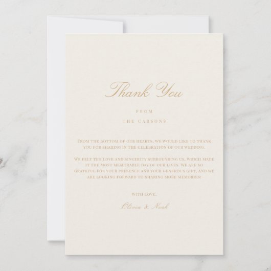 スクリプエレガントト金ゴールドとアイボリーサンキューカード サンキューカード (正面)