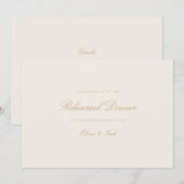 スクリプエレガントト金ゴールドとアイボリーリハーサルのディナーカード サンキューカード (正面/裏面)