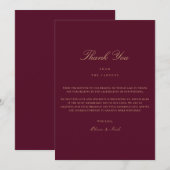 スクリプエレガントト金ゴールドとブルゴーニュサンキューカード サンキューカード (正面/裏面)