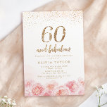 スクリプエレガントト金ゴールドと赤面フローラ60th birthday 招待状<br><div class="desc">シックモダンな「60と素晴らしい」台本、トレンディー金ゴールドグリッターと赤面フェイクピンクウォーター色バースデーパーティ招待状デザインエレガントと60素晴らし。</div>