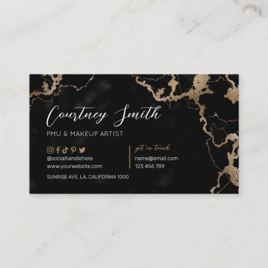 スクリプエレガントト金ゴールドと黒大理石モダンユニーク 名刺 (正面)
