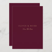 スクリプエレガントト金ゴールドとBurgundy日付カードを保存 案内状 (正面/裏面)