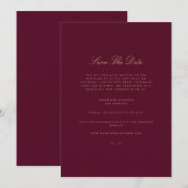 スクリプエレガントト金ゴールドとBurgundy日付カードを保存 案内状 (正面/裏面)