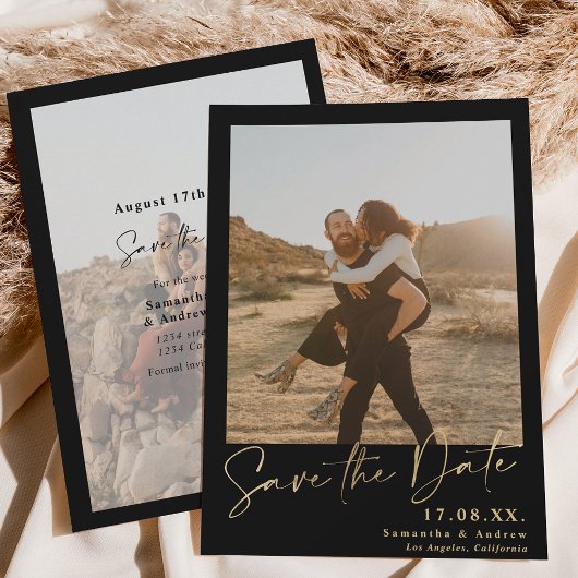 スクリプエレガントト金ゴールドシンプル2写真の保存日付 セーブザデート