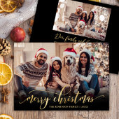 スクリプエレガントト金ゴールドスクリプトブラック2フォトクリスマス シーズンカード