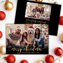 スクリプエレガントト金ゴールドスクリプトブラック2フォトクリスマス シーズンカード