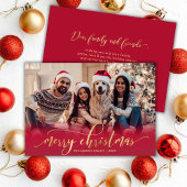 スクリプエレガントト金ゴールドスクリプトレッドワンフォトクリスマス シーズンカード