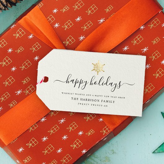 スクリプエレガントト金ゴールドスノーフレークハッピーホリデー ギフトタグ