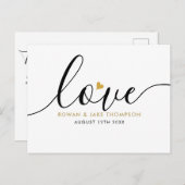 スクリプエレガントト金ゴールドハートありモダン ポストカード (正面/裏面)