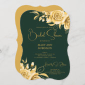 スクリプエレガントト金ゴールドフローラブライダルシャワーエメラルド 招待状 (正面/裏面)