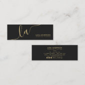 スクリプエレガントト金ゴールドブラックモダンモノグラムイニシャル スキニー名刺 (正面/裏面)