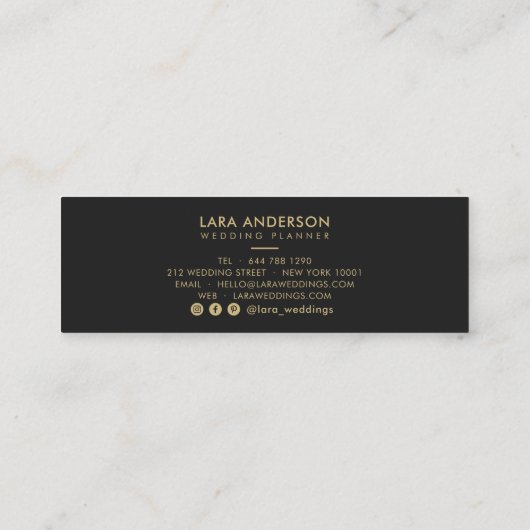 スクリプエレガントト金ゴールドブラックモダンモノグラムイニシャル スキニー名刺 (裏面)