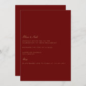 スクリプエレガントト金ゴールド深い赤婚約招待状 招待状 (正面/裏面)