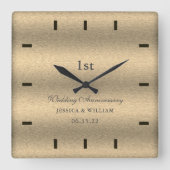 スクリプエレガントト金ゴールド結婚の記念日 スクエア壁時計 (正面)