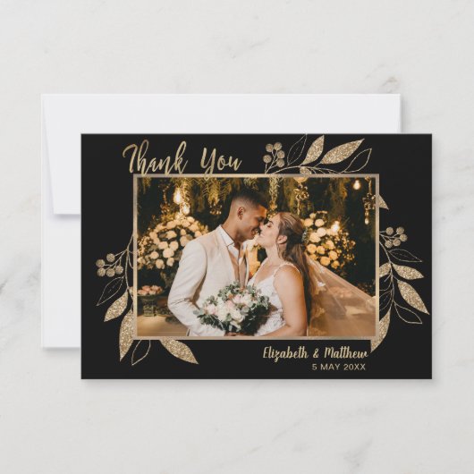 スクリプエレガントト金ゴールド離れ写真サンキューカード サンキューカード (正面)