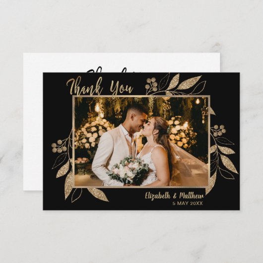スクリプエレガントト金ゴールド離れ写真サンキューカード サンキューカード (正面/裏面)