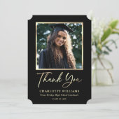 スクリプエレガントト金ゴールド黒モダン写真卒業 サンキューカード (スタンド正面)