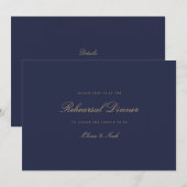 スクリプエレガントト金ゴールド&ネイビーリハーサルディナーカード サンキューカード (正面/裏面)