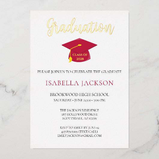 スクリプエレガントト金箔の卒業発表 箔招待状 (正面)