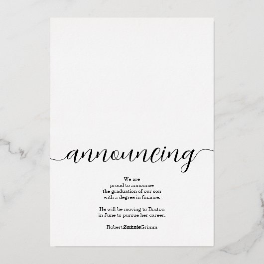 スクリプエレガントト金箔写真卒業 箔招待状 (裏面)